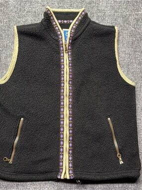 VTG Kuhl Alf Fleece Vest Womens L Black Full Zip Polartec Aztec USA Made 90s Y2K